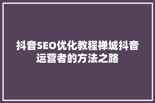抖音SEO优化教程禅城抖音运营者的方法之路