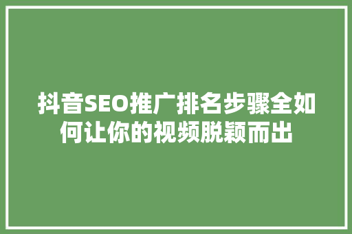 抖音SEO推广排名步骤全如何让你的视频脱颖而出