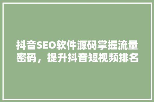 抖音SEO软件源码掌握流量密码，提升抖音短视频排名的方法