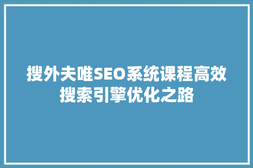 搜外夫唯SEO系统课程高效搜索引擎优化之路