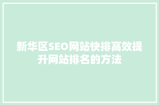 新华区SEO网站快排高效提升网站排名的方法