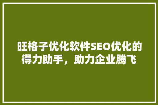 旺格子优化软件SEO优化的得力助手，助力企业腾飞