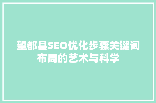望都县SEO优化步骤关键词布局的艺术与科学