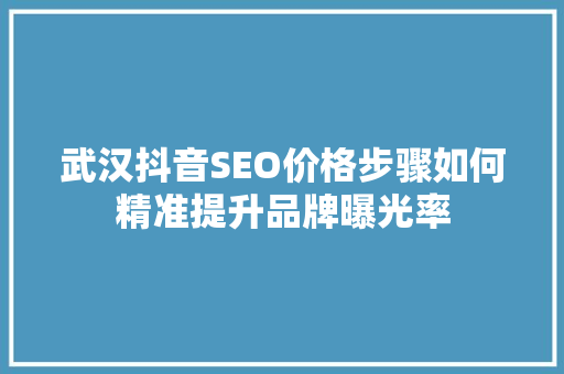 武汉抖音SEO价格步骤如何精准提升品牌曝光率