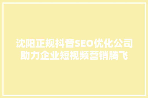 沈阳正规抖音SEO优化公司助力企业短视频营销腾飞