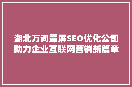 湖北万词霸屏SEO优化公司助力企业互联网营销新篇章