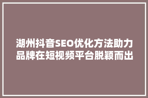 湖州抖音SEO优化方法助力品牌在短视频平台脱颖而出