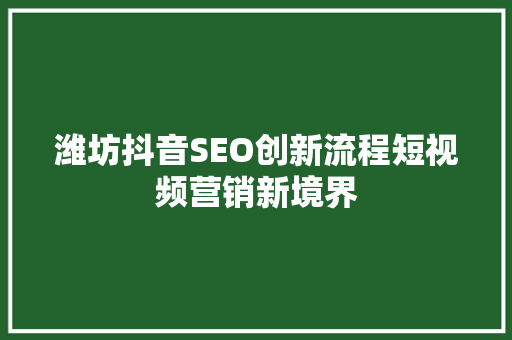 潍坊抖音SEO创新流程短视频营销新境界