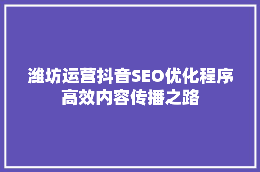 潍坊运营抖音SEO优化程序高效内容传播之路
