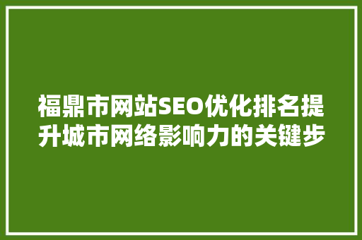 福鼎市网站SEO优化排名提升城市网络影响力的关键步骤