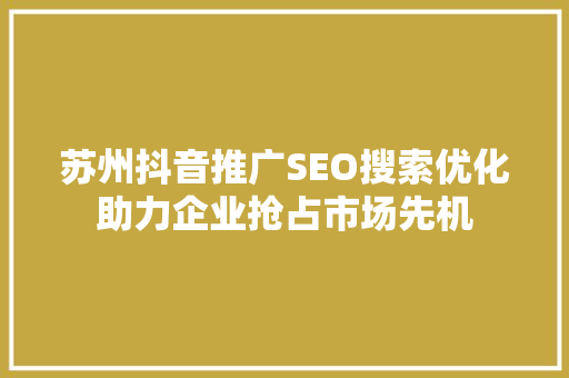 苏州抖音推广SEO搜索优化助力企业抢占市场先机