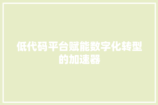 低代码平台赋能数字化转型的加速器