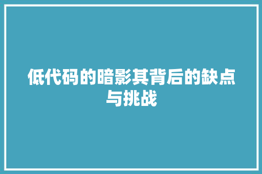 低代码的暗影其背后的缺点与挑战