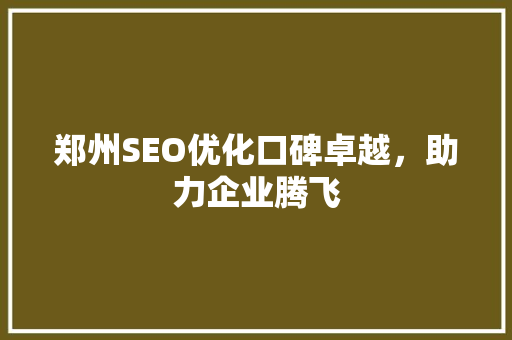 郑州SEO优化口碑卓越，助力企业腾飞