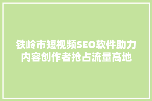 铁岭市短视频SEO软件助力内容创作者抢占流量高地