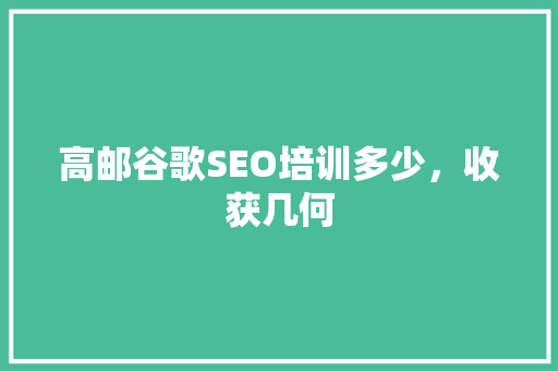 高邮谷歌SEO培训多少，收获几何
