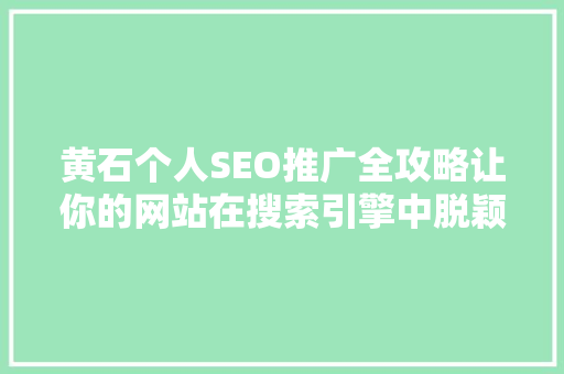 黄石个人SEO推广全攻略让你的网站在搜索引擎中脱颖而出