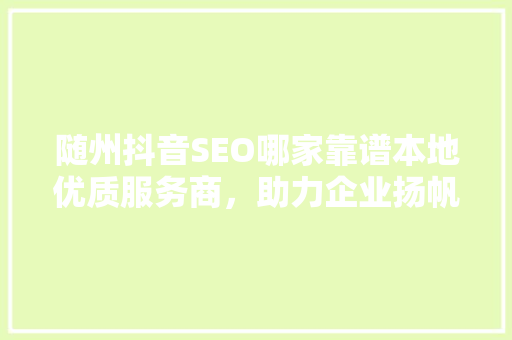 随州抖音SEO哪家靠谱本地优质服务商，助力企业扬帆起航