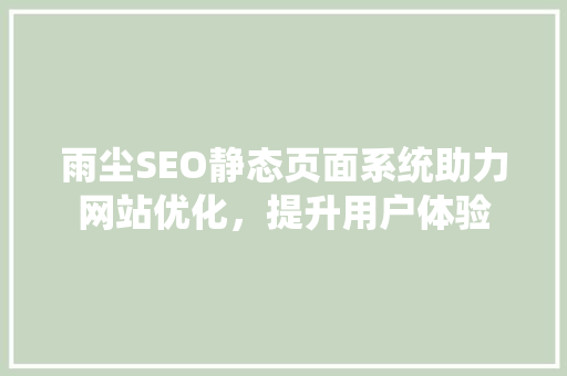 雨尘SEO静态页面系统助力网站优化，提升用户体验