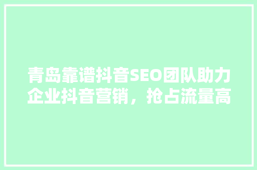 青岛靠谱抖音SEO团队助力企业抖音营销，抢占流量高地
