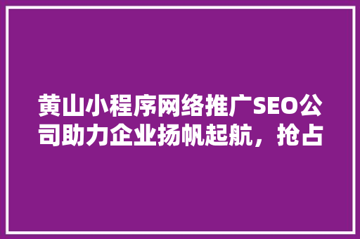 黄山小程序网络推广SEO公司助力企业扬帆起航，抢占互联网市场制高点