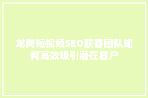 龙岗短视频SEO获客团队如何高效吸引潜在客户