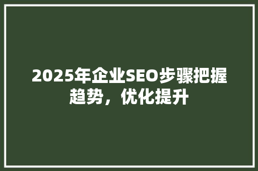 2025年企业SEO步骤把握趋势，优化提升  第1张