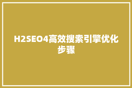 H2SEO4高效搜索引擎优化步骤