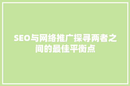 SEO与网络推广探寻两者之间的最佳平衡点
