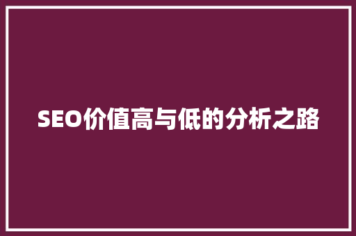 SEO价值高与低的分析之路