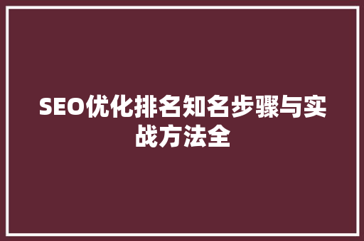 SEO优化排名知名步骤与实战方法全