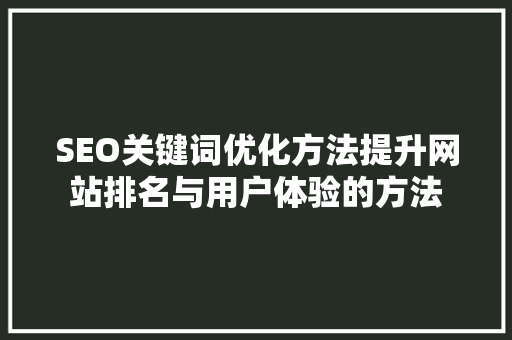 SEO关键词优化方法提升网站排名与用户体验的方法  第1张