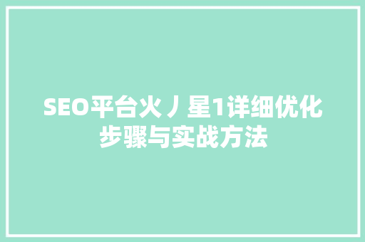 SEO平台火丿星1详细优化步骤与实战方法