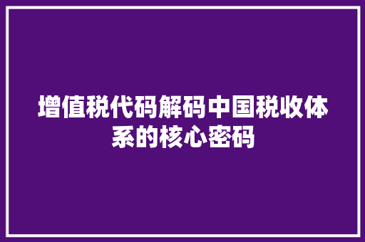 增值税代码解码中国税收体系的核心密码