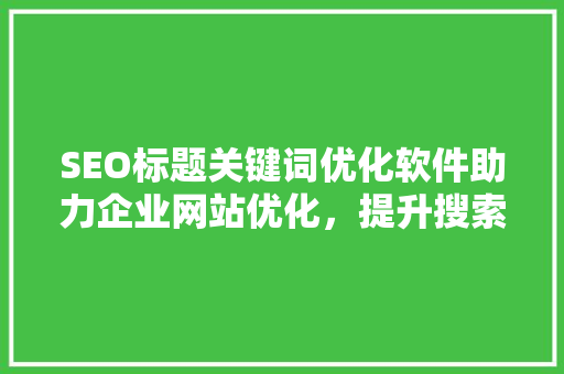 SEO标题关键词优化软件助力企业网站优化，提升搜索引擎排名