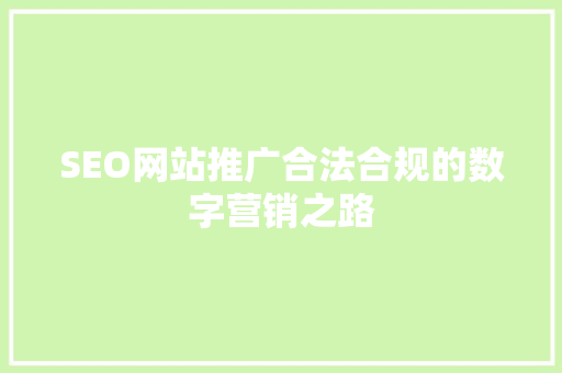 SEO网站推广合法合规的数字营销之路
