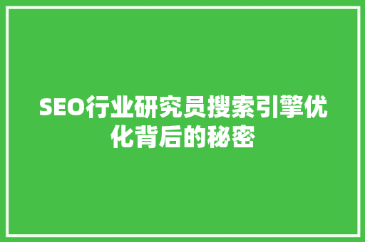 SEO行业研究员搜索引擎优化背后的秘密  第1张