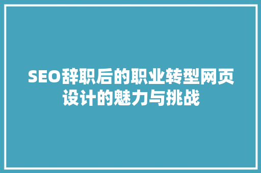 SEO辞职后的职业转型网页设计的魅力与挑战