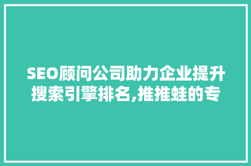 SEO顾问公司助力企业提升搜索引擎排名,推推蛙的专业服务