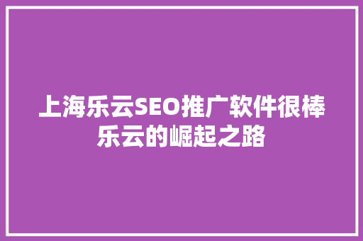 上海乐云SEO推广软件很棒乐云的崛起之路  第1张