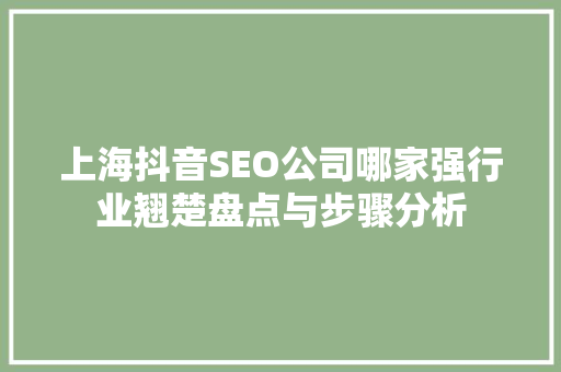 上海抖音SEO公司哪家强行业翘楚盘点与步骤分析