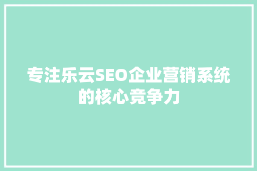 专注乐云SEO企业营销系统的核心竞争力