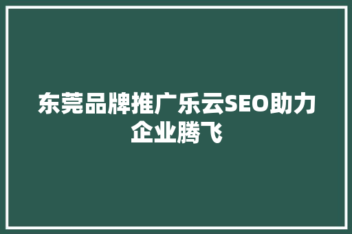 东莞品牌推广乐云SEO助力企业腾飞  第1张