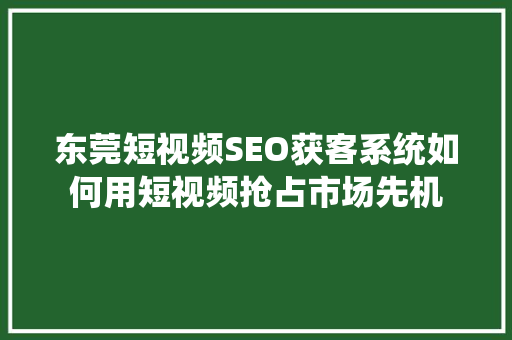 东莞短视频SEO获客系统如何用短视频抢占市场先机
