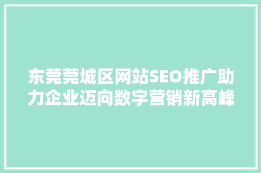 东莞莞城区网站SEO推广助力企业迈向数字营销新高峰