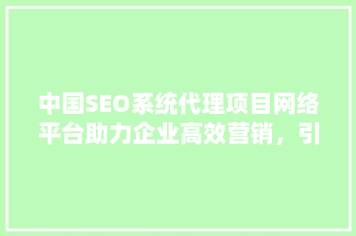中国SEO系统代理项目网络平台助力企业高效营销，引领行业创新发展  第1张
