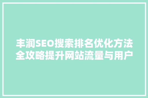 丰润SEO搜索排名优化方法全攻略提升网站流量与用户体验