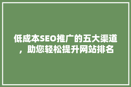 低成本SEO推广的五大渠道，助您轻松提升网站排名