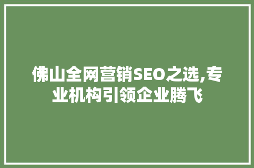 佛山全网营销SEO之选,专业机构引领企业腾飞