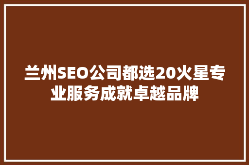 兰州SEO公司都选20火星专业服务成就卓越品牌